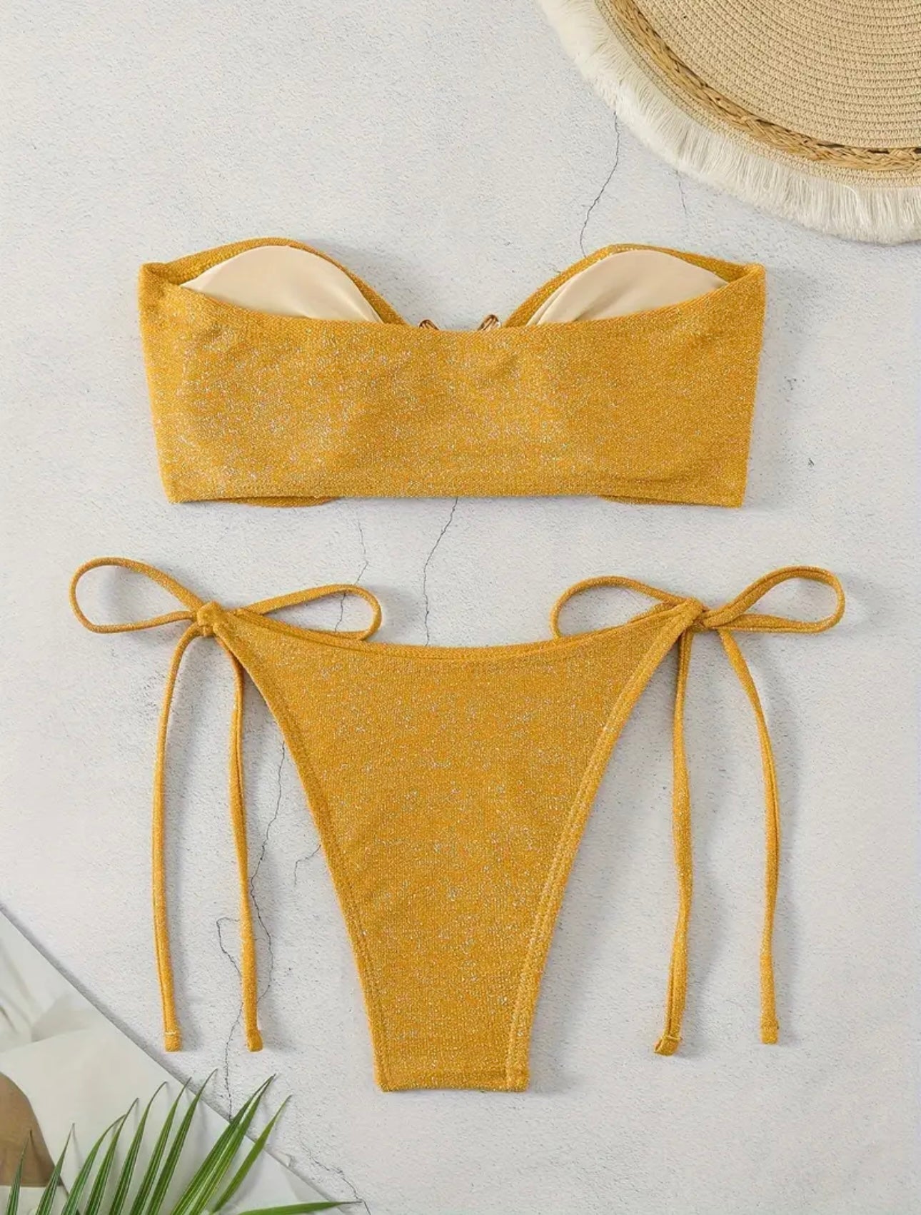 yellow bandeau bikini set back