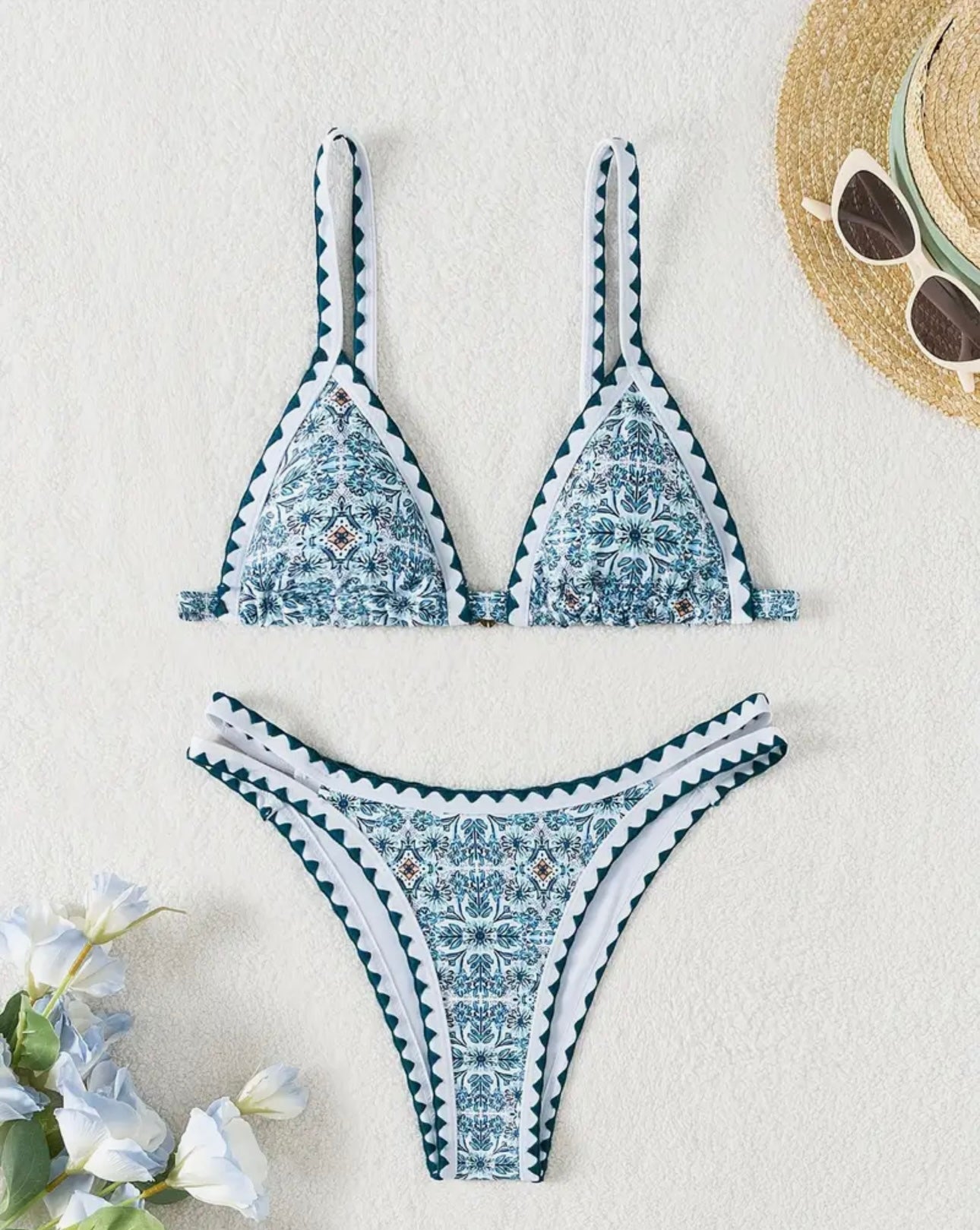 Light blue flowers bikini set