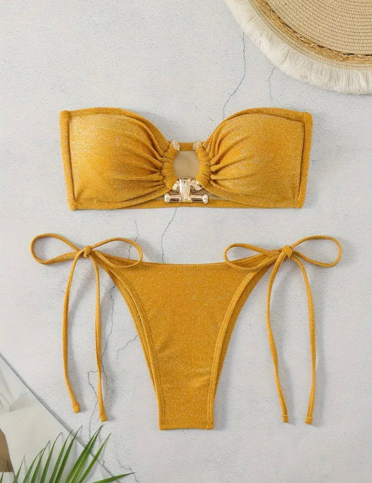 yellow bandeau bikini set 