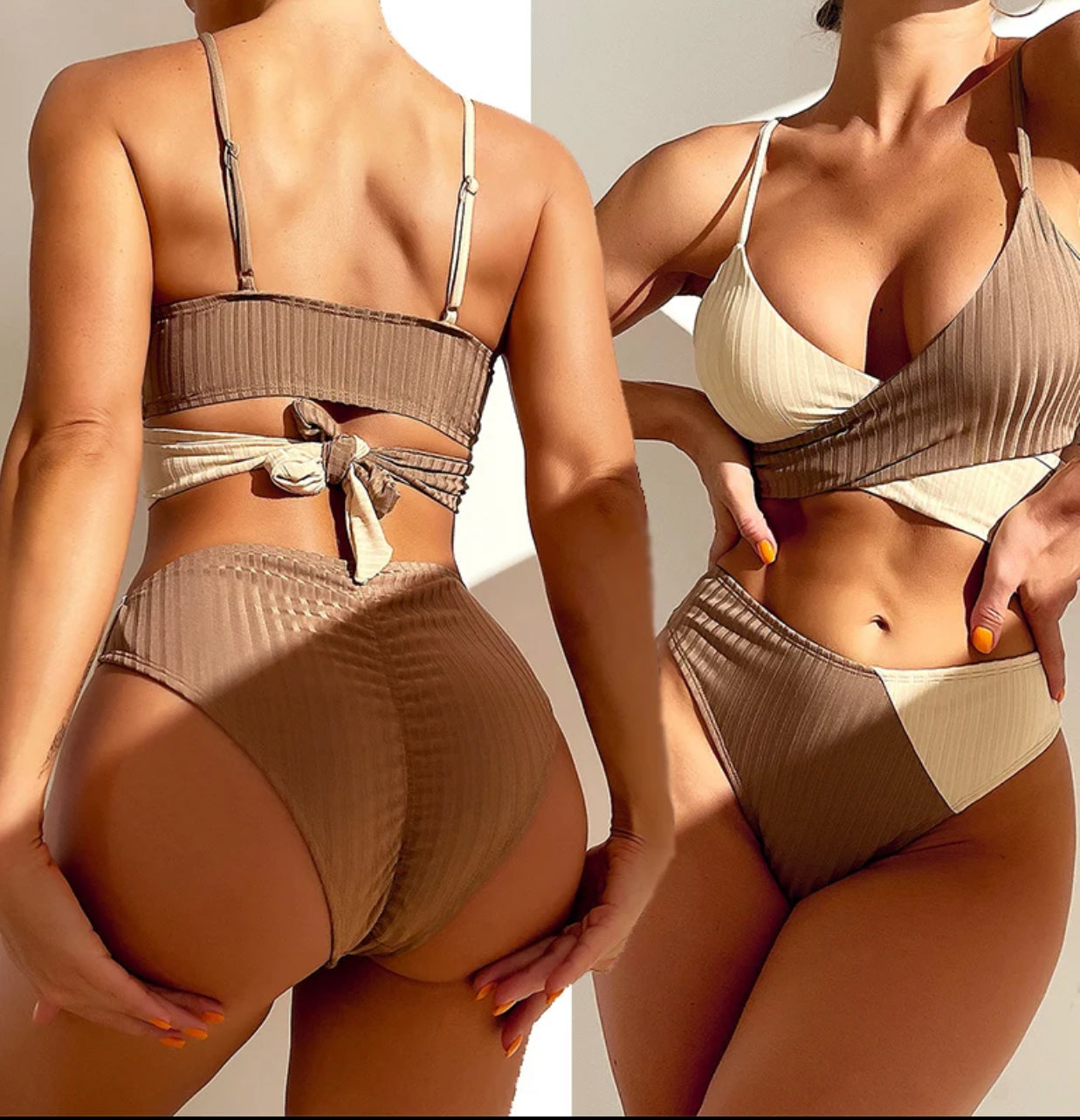 Women High-waisted
Knitted Bikini Two Piece Swimsuit