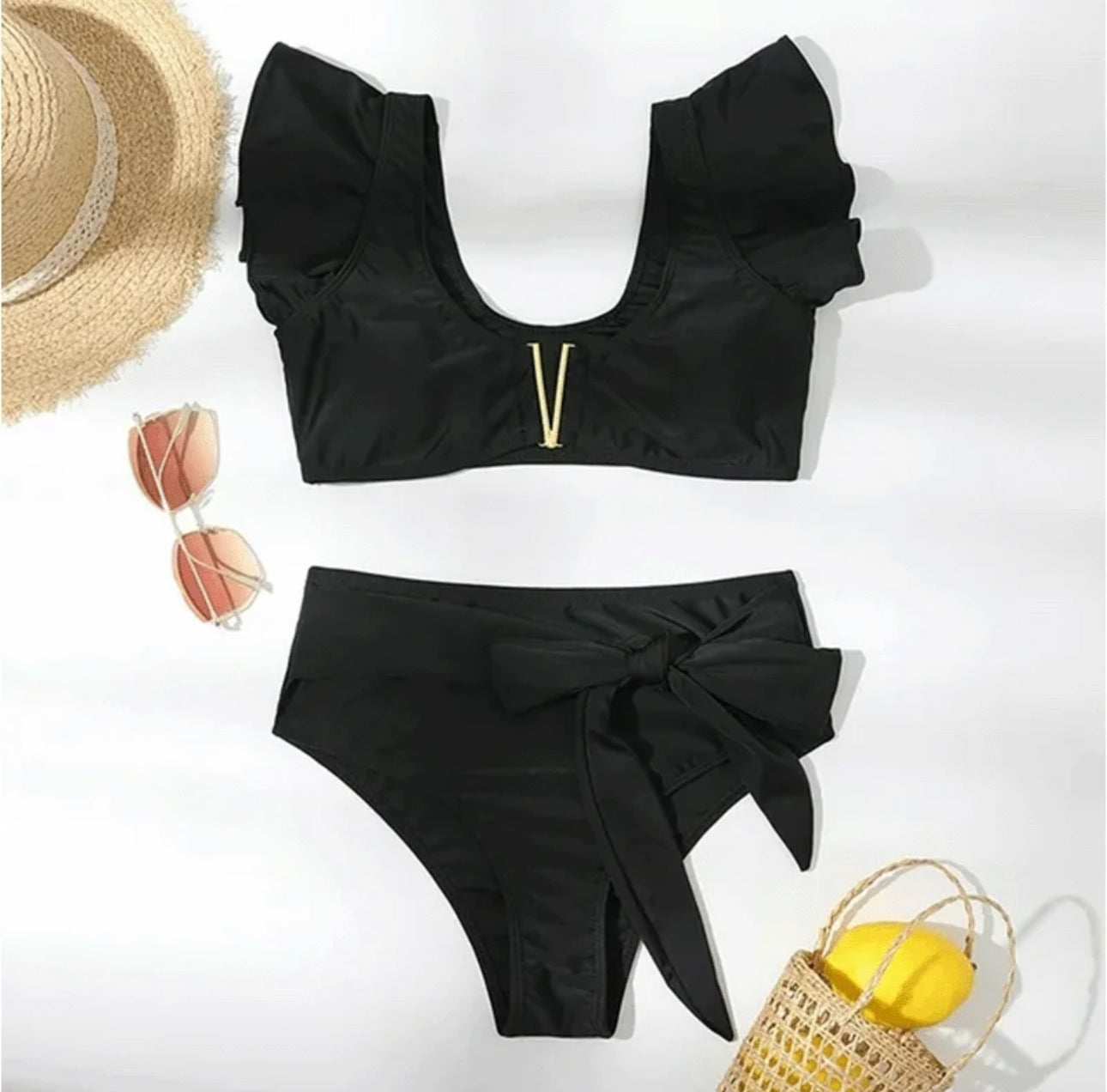 Ladies Swimsuit Flounce Straps With Bikini Bow