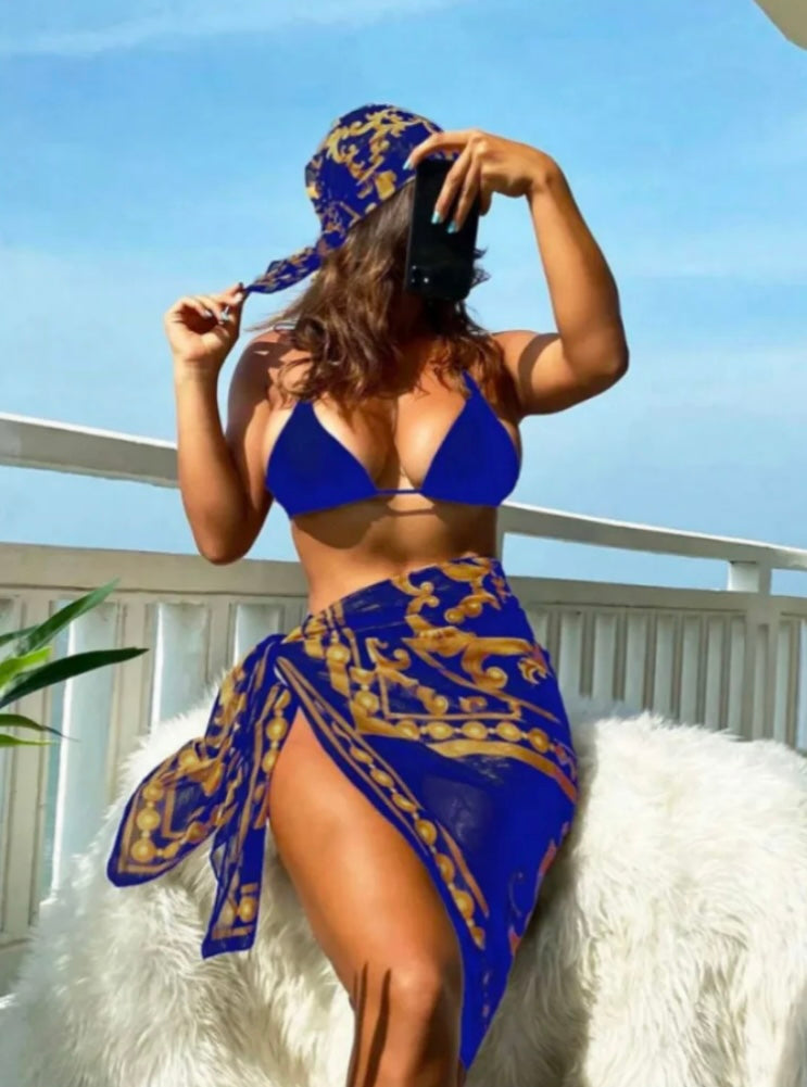 Blue Bikini Bathing four pieces set