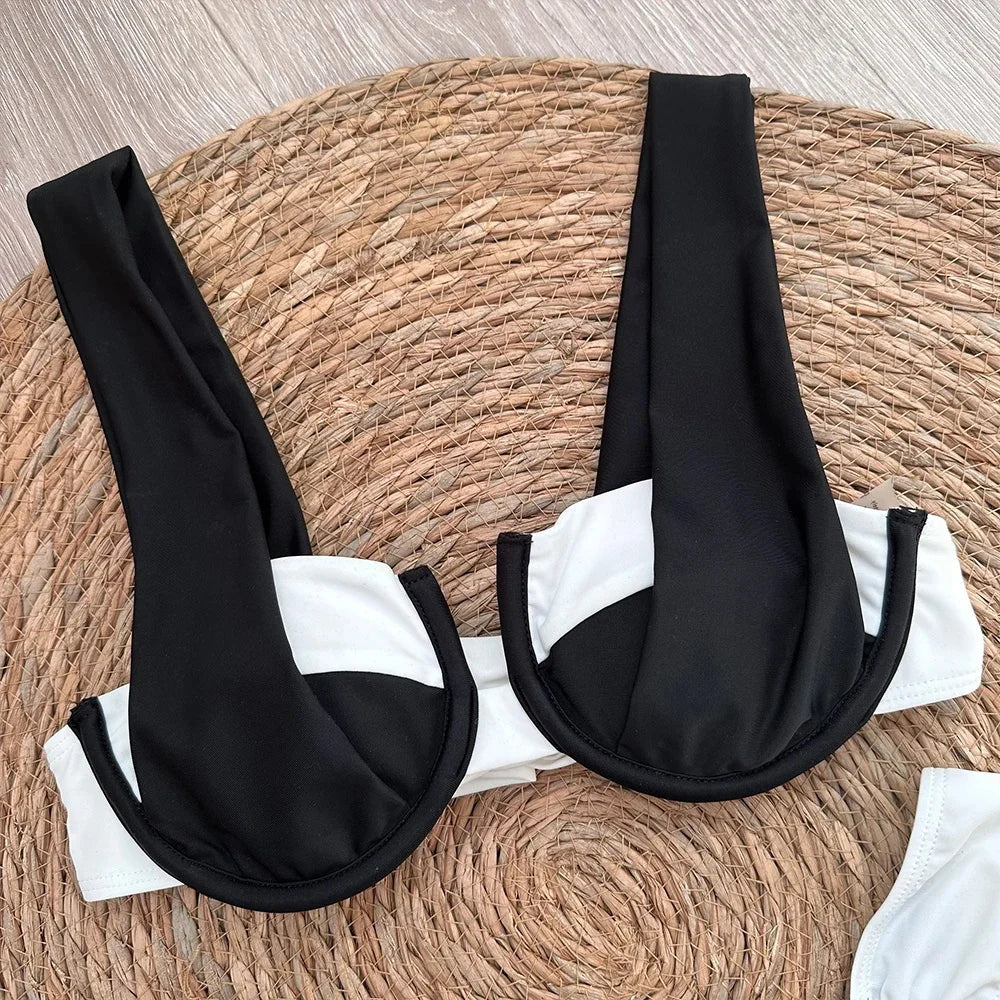 Black & White Colorblock Bikini top 