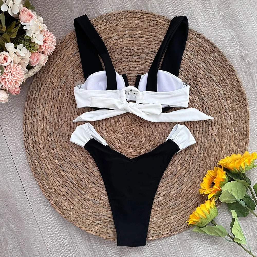 Black & White Colorblock back image Bikini Set