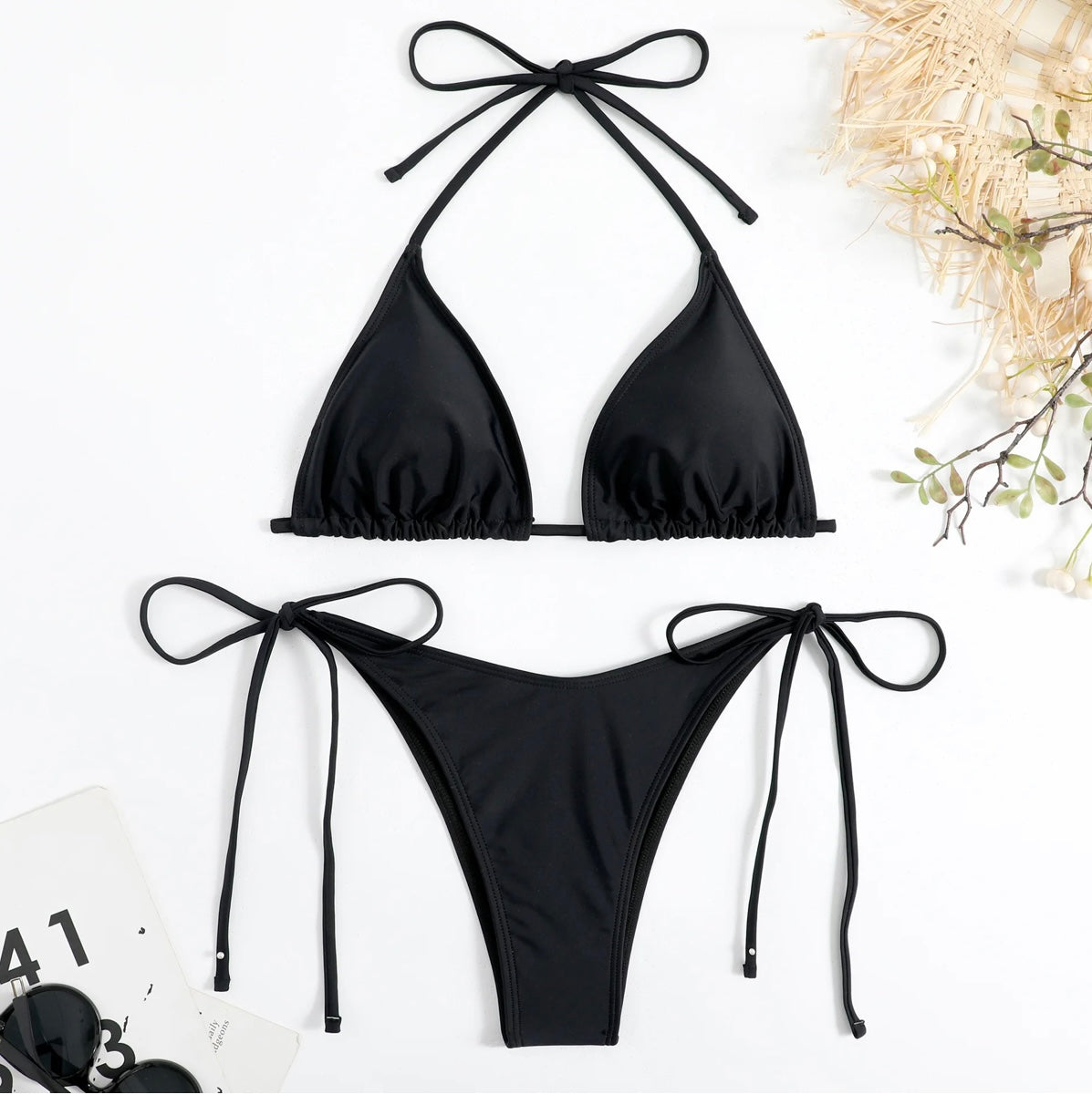 Simple Bikinis Set Solid Black