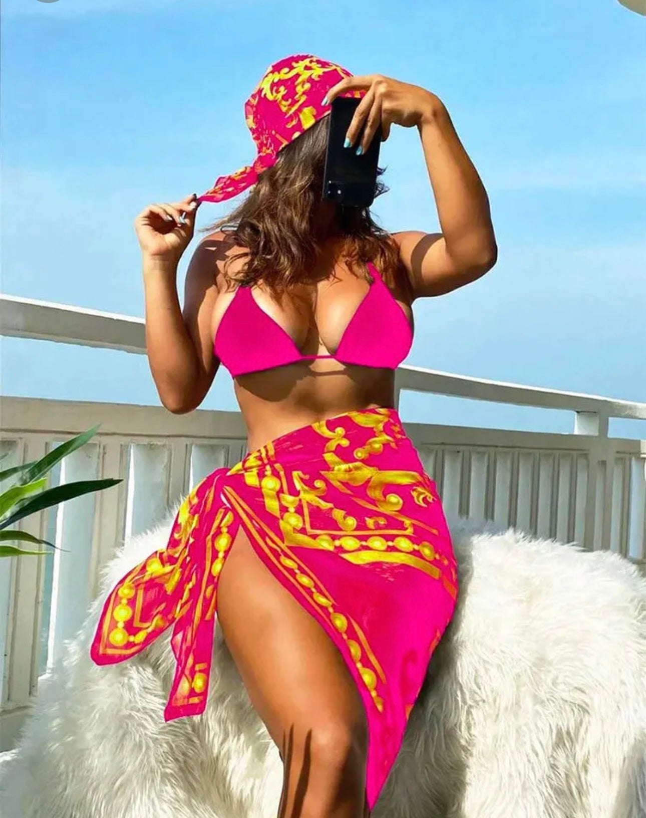 Pink Fuchsia bikini four pieces bating set