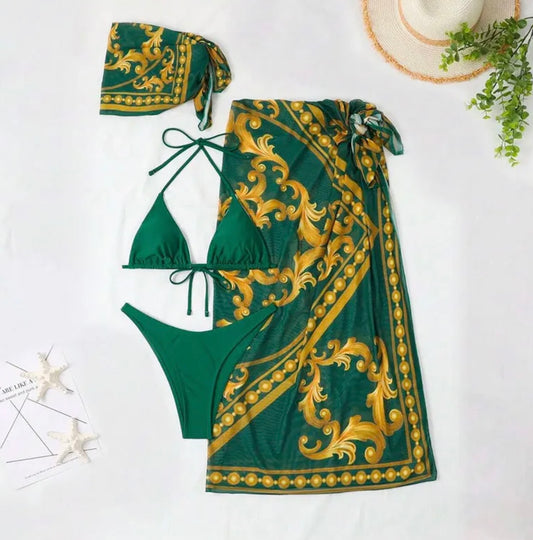 Green Bikini four pieces bathing set