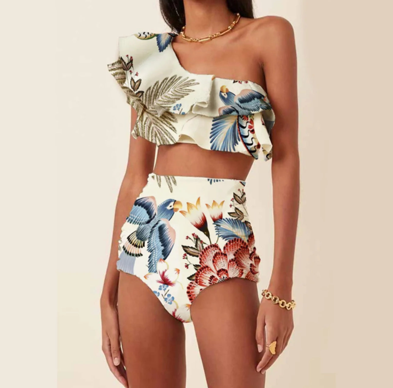 Floral print high waist bikini bathing set